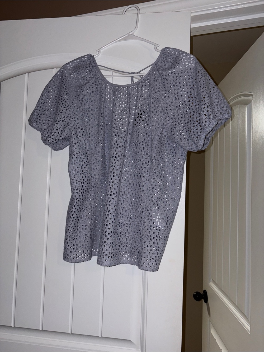 J. Crew Gray Eyelet Short-Sleeve Top